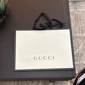 Gucci White Shopping Bag with Black Trim and Black Ribbon